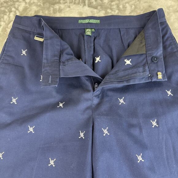 Lauren Active Ralph Lauren Chino Pants Women's 12 Navy White Embroidery (1195) - Picture 3 of 13